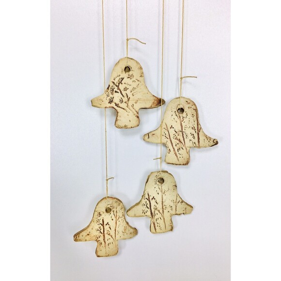 Vintage 60s 70s MCM Clay Pressed Floral Mushroom Hanging Wind Chimes - Picture 3 of 6